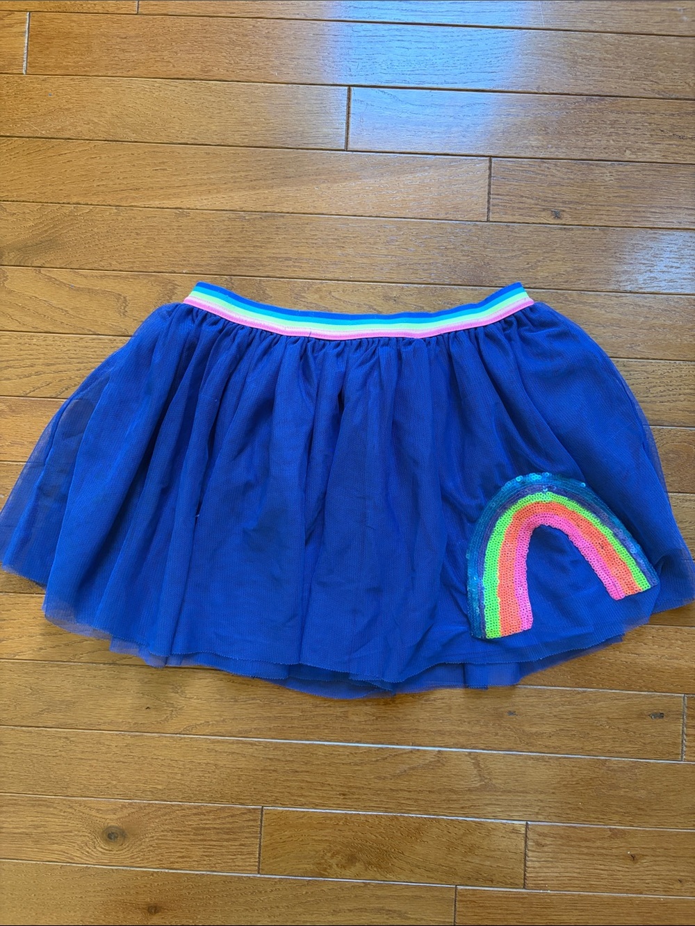 Girls Navy Tulle Skirt with Rainbow Sequin Patch